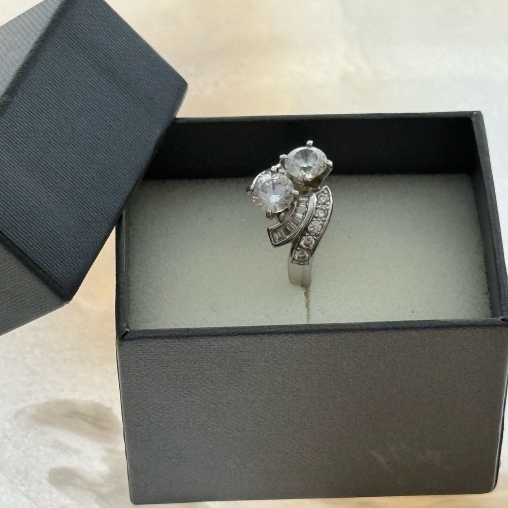 Platinum Dual Lab diamonds Swirl Ring — Pavel Silver lab diamond Accents size 6 - Picture 2 of 5